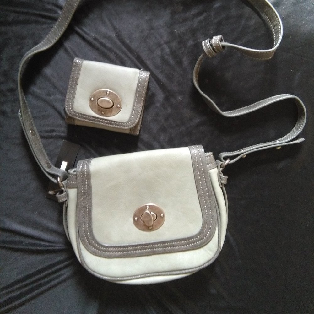 Grey Vegan Leather Crossbody Purse and Wallet Set